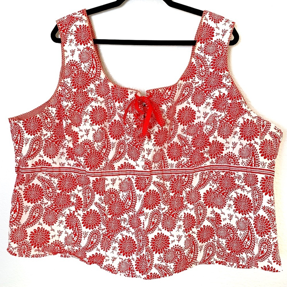 Avenue Tank Top 4X (30/32) Red Paisley Floral Coquette Feminine Preppy Cropped